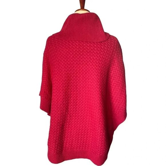 TALBOTS | Red Knit Lamb Wool Blend Cowl Neck Cape Poncho Size S - Picture 5 of 10